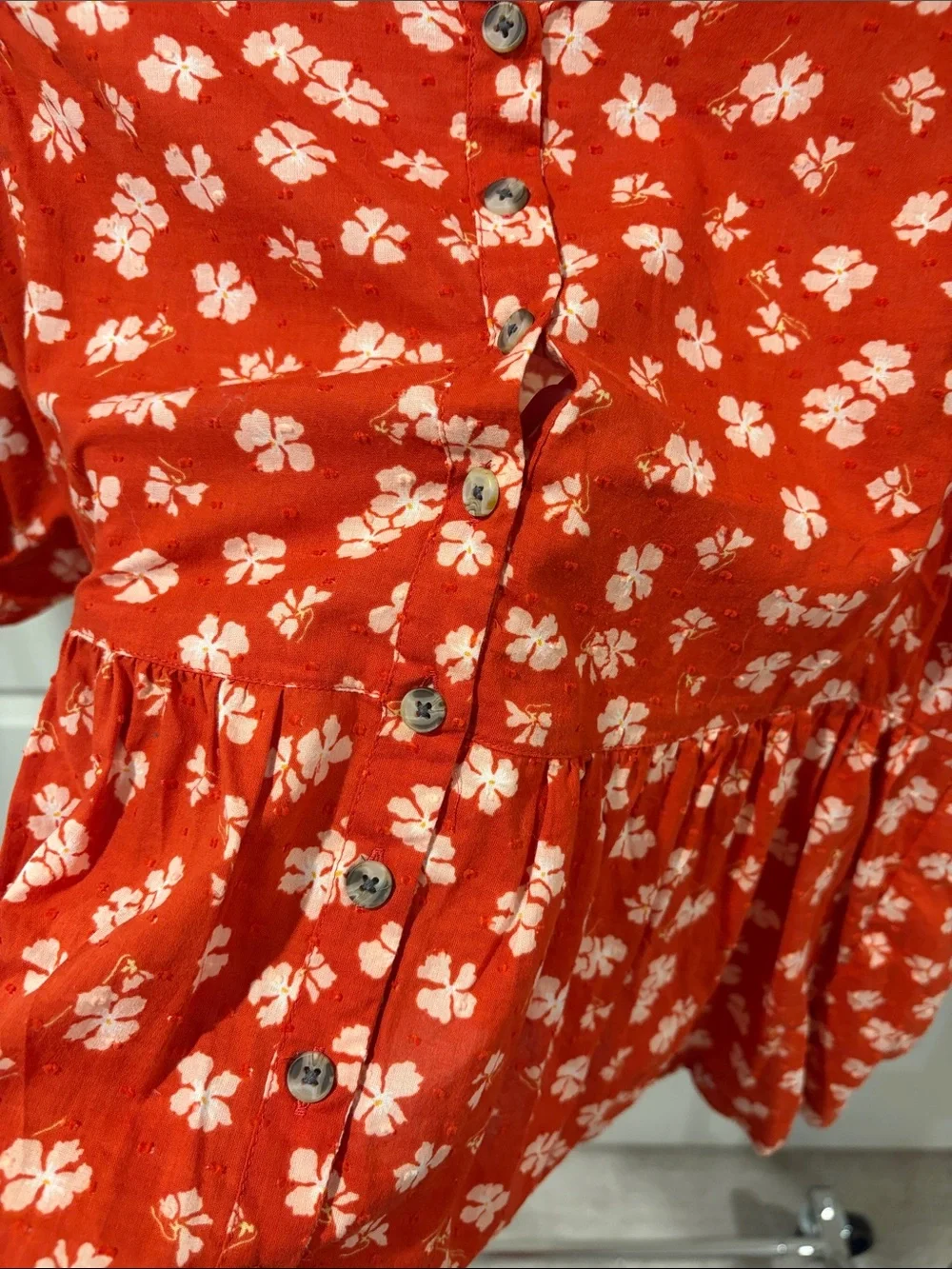 Madewell Red Floral Button-Front Peplum Blouse